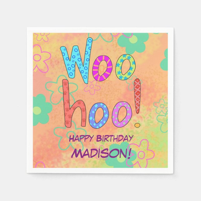 Woohoo Word Text Art Name Personalisiert Geburtsta Serviette (Vorderseite)