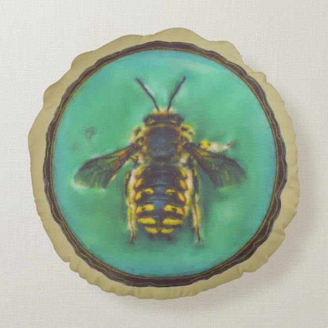 Wool Carder Bee Rundes Kissen (Rückseite)