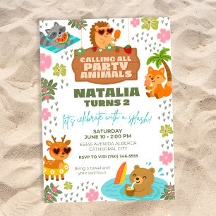 Wooldand Creats Pool Party Animaux Invitation