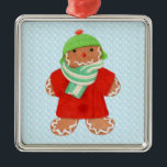 WOOLIE GINGERBREAD Premium Square Ornament / Schne<br><div class="desc">Das Bild auf diesem WOOLIE GINGERBREAD Premium-Platz ist mein farbiger Bleistift, der von einem glücklichen kleinen Lebkuchenmann gezeichnet wird, der in seinen Lieblingswölfen gekleidet und vor einem schneebedeckten Himmel posiert. * Andere Ornamente und passende Produkte sind in der WOOLIE GINGERBREAD Kategorie meines Shops erhältlich. ** Wenn Sie dieses Design auf...</div>