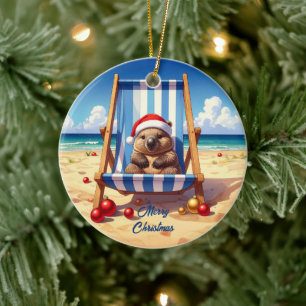 Wooly Wombat Weihnachtsmannmütze Frohe Weihnachten Keramik Ornament