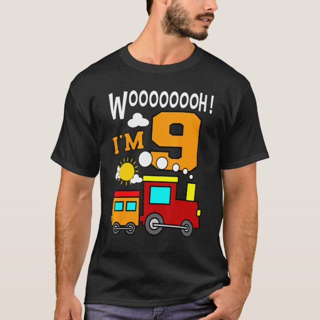 Woooooooh I m 9 Birthday Train Railroad Bday Party T-Shirt (Vorderseite)