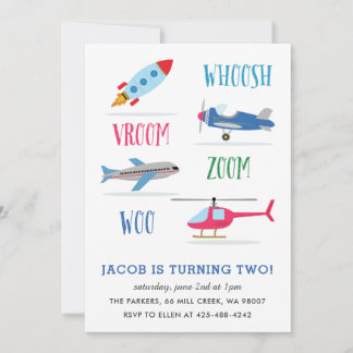 Woosh Vroom Woo Space Rocket Kid's Geburtstagspart Einladung