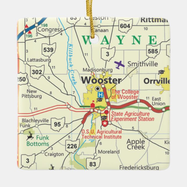 Wooster Ohio Vintag Map Keramikornament (Vorderseite)