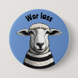 Wor Lass, Geordie pin, Stripy sheep, lamb Button