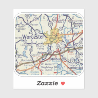 Worcester MA Vintag Map Aufkleber