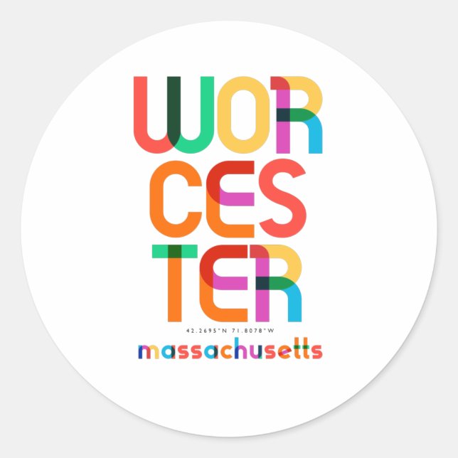 Worcester Massachusetts Mid Century, Pop Art, Runder Aufkleber (Vorderseite)
