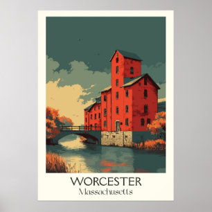Worcester Massachusetts Vintag Historic Mill Art Poster