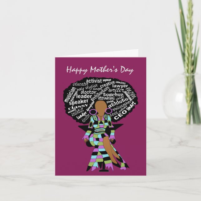 Word Art Afro Lady Afro American Mother Day Karte (Vorderseite)
