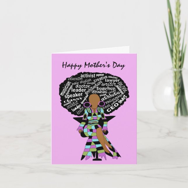 Word Art Afro Lady Afro American Mother Day Karte (Vorderseite)