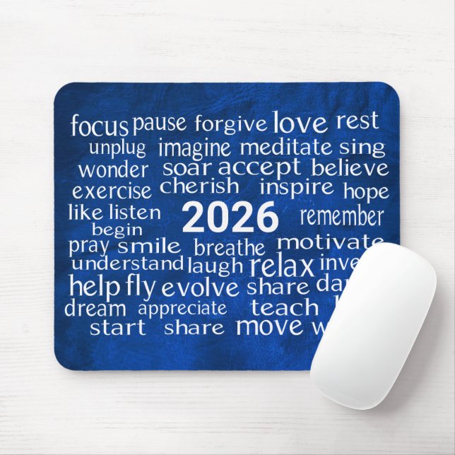 Word Cloud 2026 zu blauem Leder Mousepad (Mit Mouse)