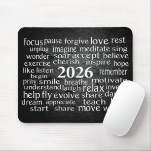 Word Cloud 2026 zum Schwarzen Schiefer Rock Mousepad