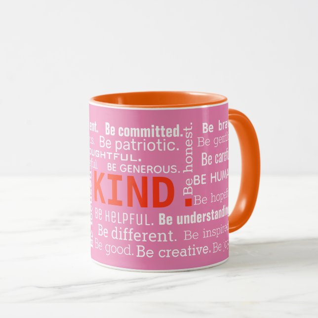 Word Cloud inspiriert Worte auf Rosa Tasse (VorderseiteRechts)