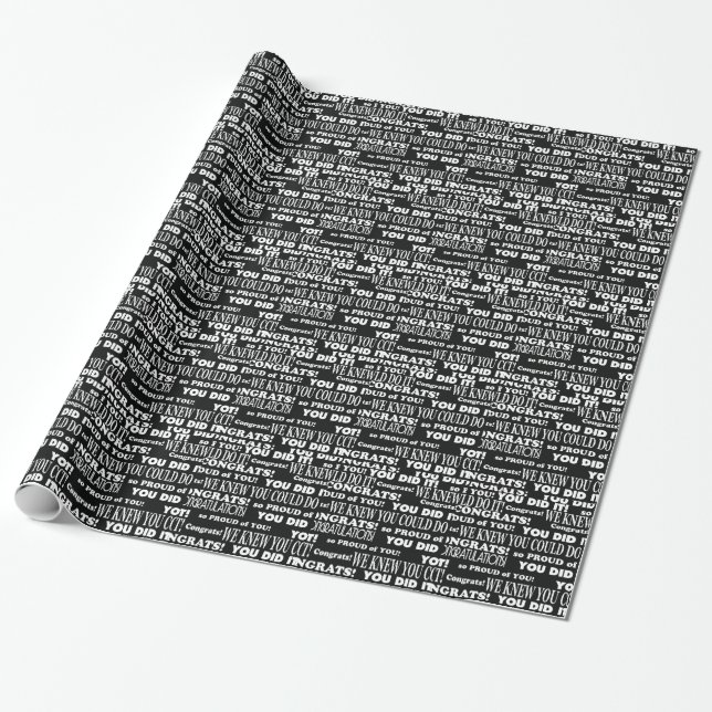Word Collage Black and White Abschluss Geschenkpapier (Ungerollt)