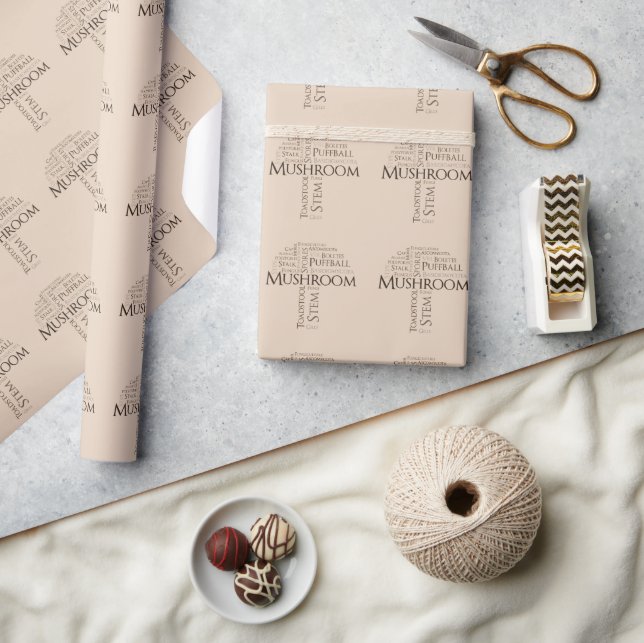 Word Mushroom Wrapping Paper (brauner Text) Geschenkpapier (Kunsthandwerk)