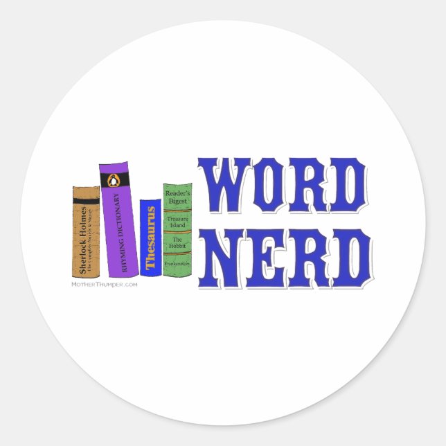 Word-Nerd Runder Aufkleber (Vorderseite)