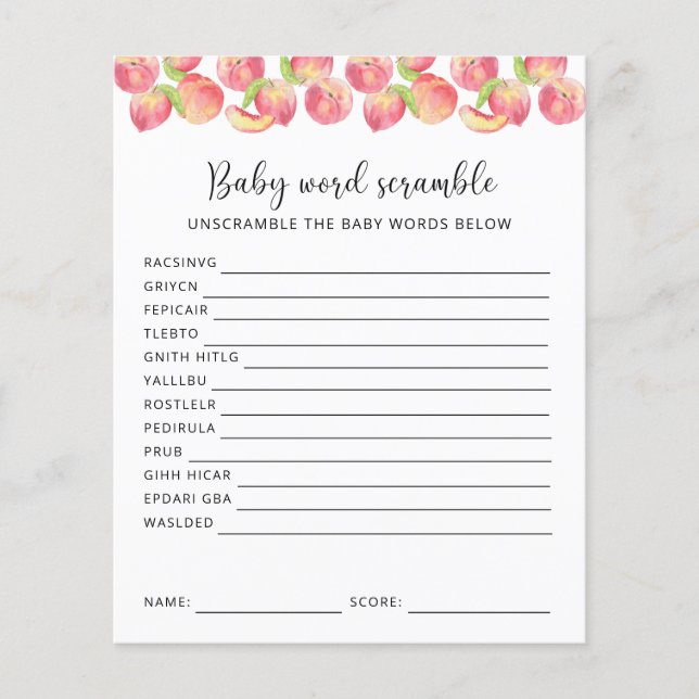Word-Scramble abzeichnen | Baby Showspiel (Vorderseite)