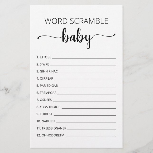 Word Scramble Baby Game Baby Shooting Party (Vorderseite)