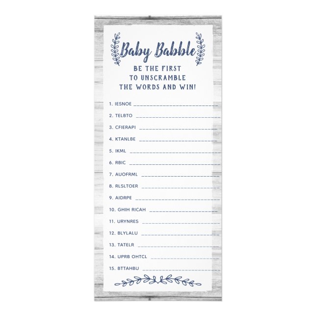 Word Scramble Baby Shower Game, 25 Pack Werbekarte (Vorne)