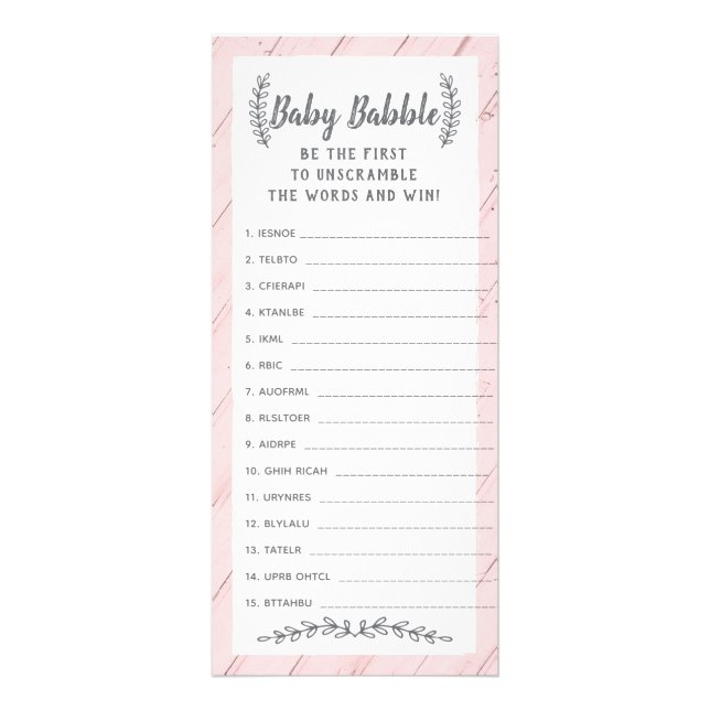 Word Scramble Baby Shower Game, 25 Pack Werbekarte (Vorne)