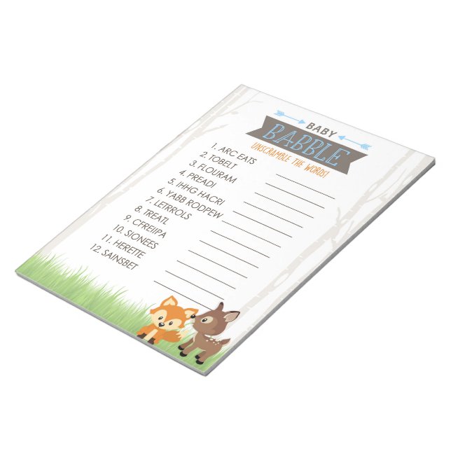 Word Scramble Blue Woodland Baby Showspiel Pack Notizblock (angewinkelt)