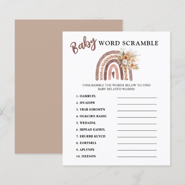 Word Scramble | Boho Rainbow Baby Shower Game (Vorne/Hinten)