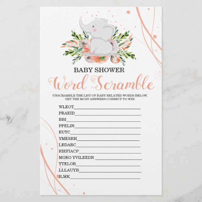 Word Scramble Coral Girl Baby Showspiel (Vorderseite)