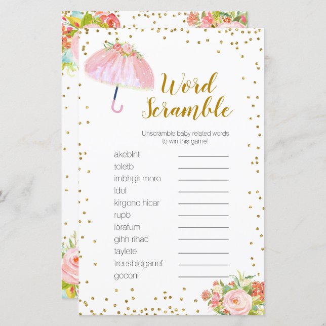 Word Scramble Game April Duschen bringen Mai Blume (Vorne/Hinten)