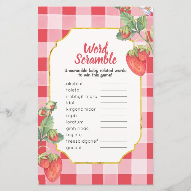 Word Scramble Game Berry Sweet Baby Dusche Zeichen (Vorderseite)