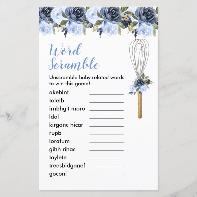 Word Scramble Game Navy Floral Bald zu flüstern (Vorderseite)