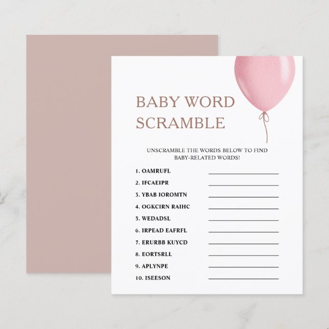 Word Scramble | Pink Balloon Baby Showspiel (Vorne/Hinten)