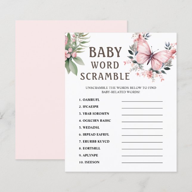 Word Scramble | Pink Butterfly Babyduschenspiel (Vorne/Hinten)