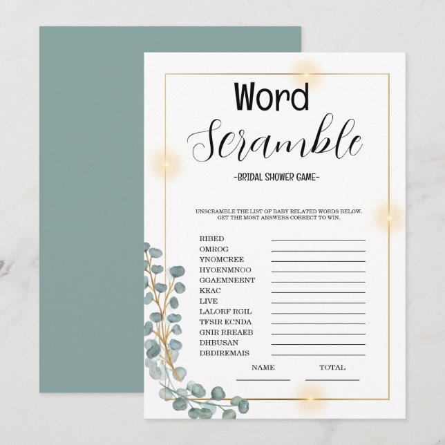 Word Scrumble Brautparty Game Einladung (Vorne/Hinten)