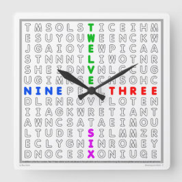 Word Search Clock mit herunterladbarem Puzzle (Far Quadratische Wanduhr