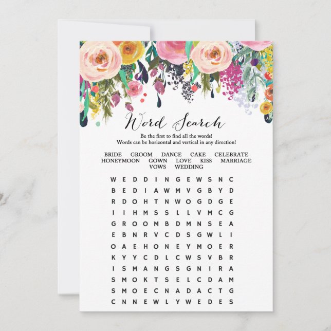 Word Search Garden Brautparty Spiel 12x18 Einladung (Vorderseite)