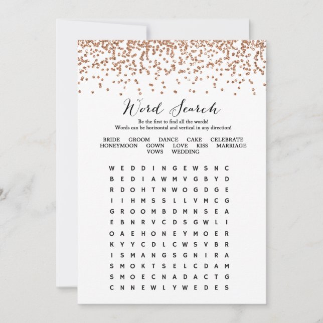 Word Search Rose Gold Brautparty Game 12x18 Einladung (Vorderseite)
