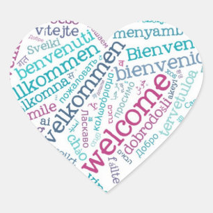 WordCloud WELCOME Herzsticker Herz-Aufkleber