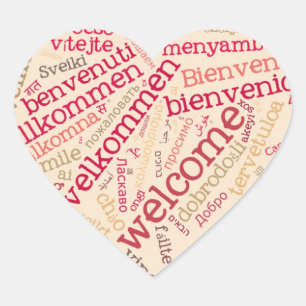 WordCloud WELCOME Herzsticker Herz-Aufkleber