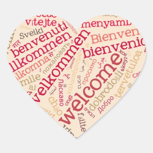 WordCloud WELCOME Herzsticker Herz-Aufkleber (Vorderseite)