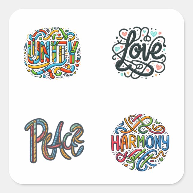 Words Interwoven Doodle Script 4 Pack Stickers (Vorderseite)