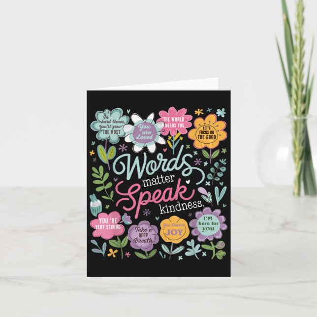Words Speak Kindness Insrational Floral Sitive  Karte (Vorderseite)