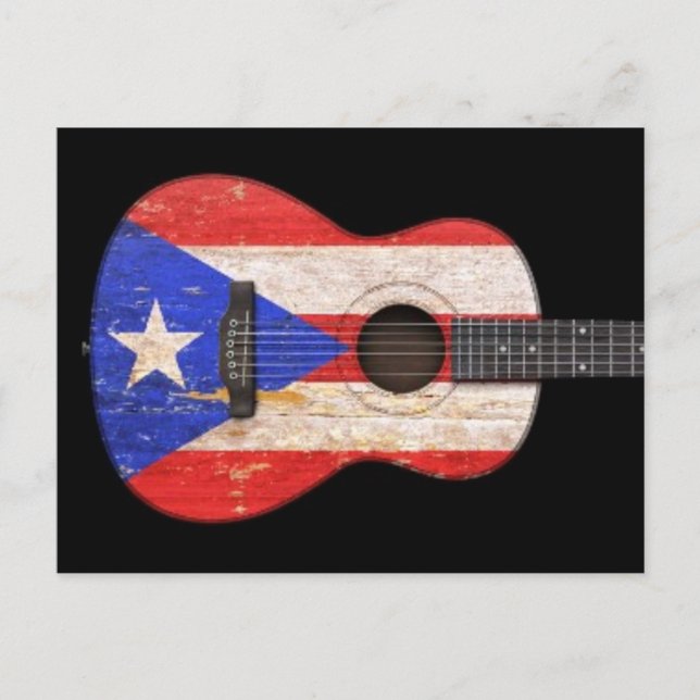 Worin Puerto Rico Flag Acoustic Guitar, schwarz Postkarte (Vorderseite)