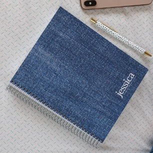 Work Blue Denim Rounded Modern Typografy Notizbuch