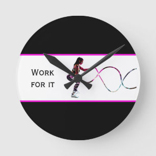 Work For It - Battle Ropes Fitness Black and White Runde Wanduhr