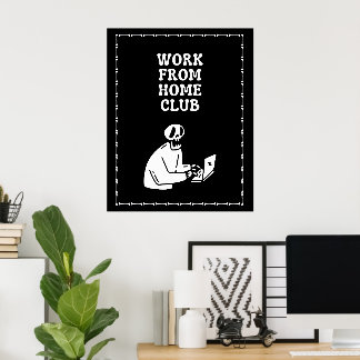 Work From Home Club Schwarzes Skelett 60x76cm Post Poster