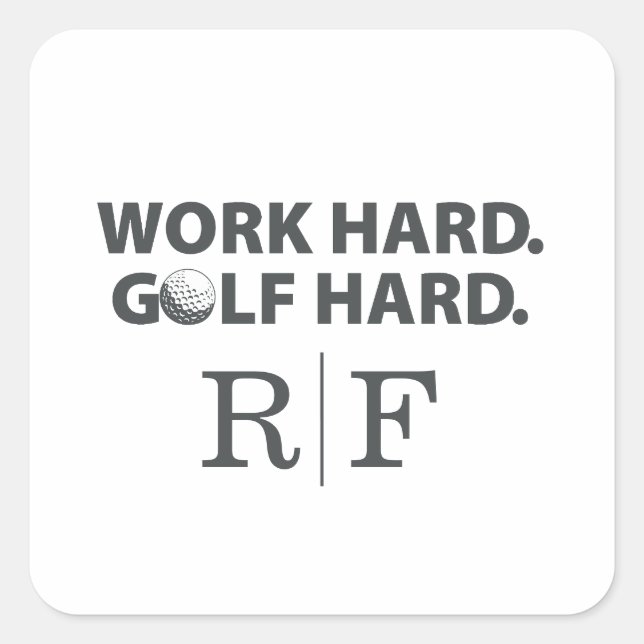 Work Hard Golf Hard Monogram Initial Retro Style Quadratischer Aufkleber (Vorderseite)