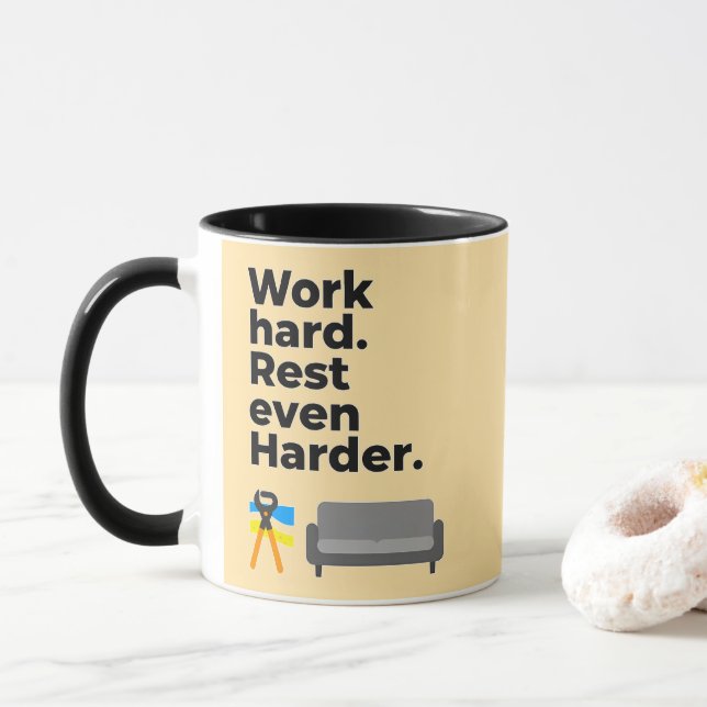 Work Hard Rest Even Harder Minimal Quote Design Tasse (Mit Donut)