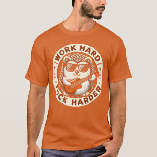 Work Hard Rock Harder Cool Hedgehog Guitar Design T-Shirt
