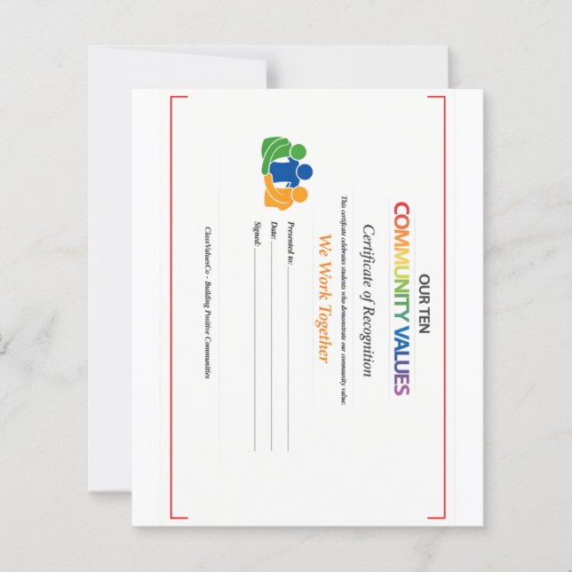 Work Together Value Certificate 4.5x5.6 Sheet  (Vorderseite)