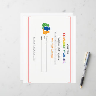 Work Together Value Certificate 8.5x11 Paper Sheet